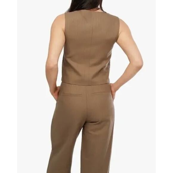 WeWoreWhat Suit Vest Pant Set Pinstripe Brown Wide Leg Tailored XS/0 NWT - Picture 3 of 13